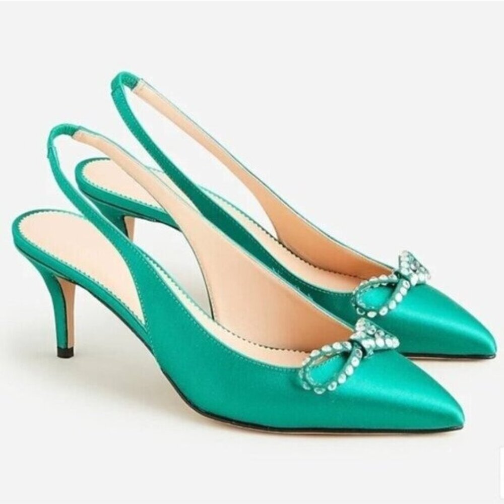 J.Crew Colette Slingback Pumps with Bow in Jungle Green